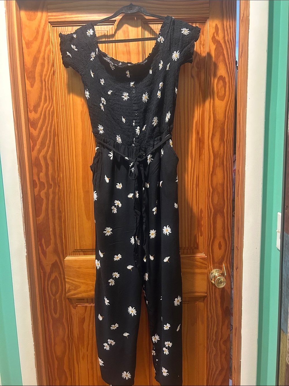 Black Floral Daisy Jumpsuit with Tie Waist